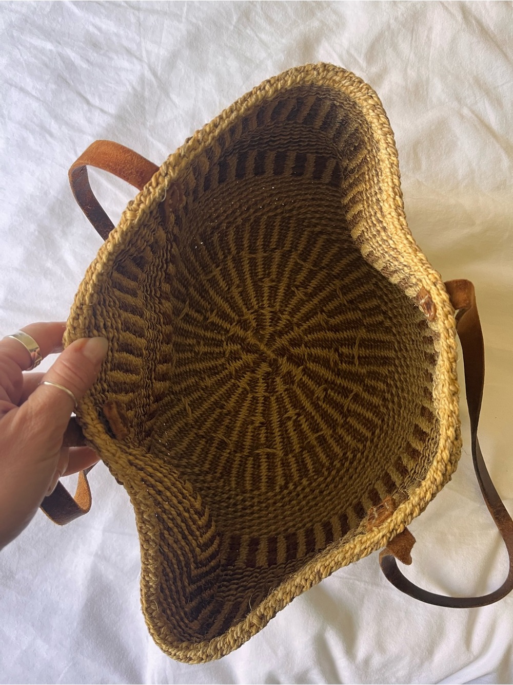 Vintage Jute Sisal Tote Neutral Tones - Picture 3 of 6